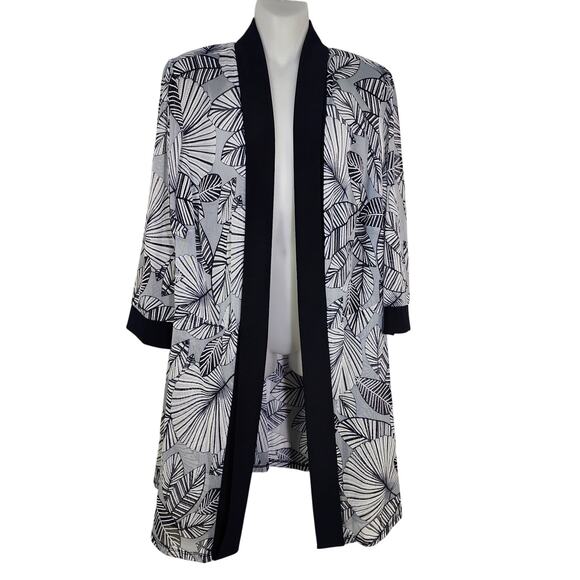 R&M Richards Cardigan Jacket Size 18W Black Ivory Mesh Sheer Open Leaf Print Art - Picture 1 of 13